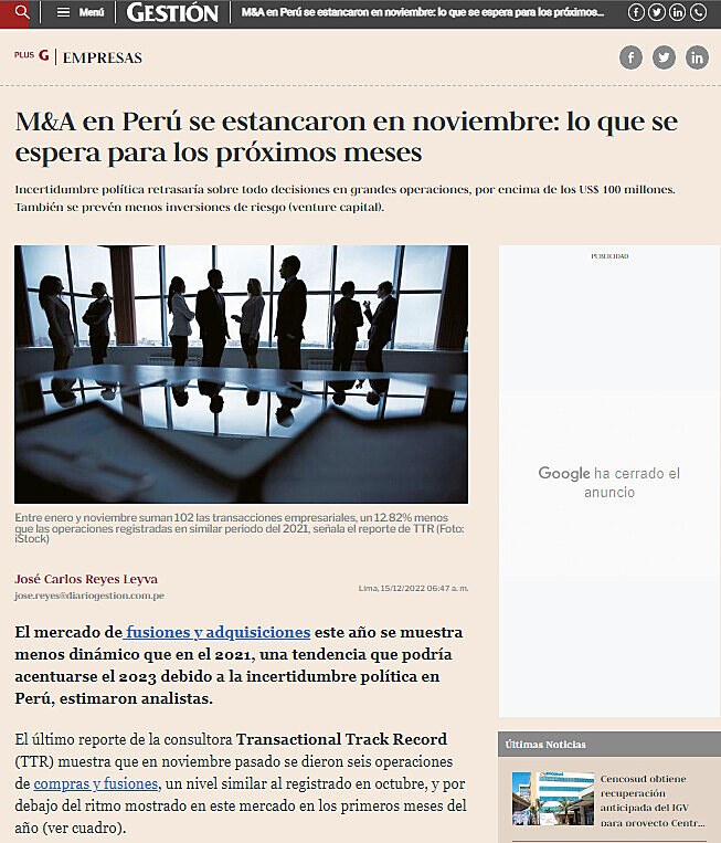 M&A en Per se estancaron en noviembre: lo que se espera para los prximos meses